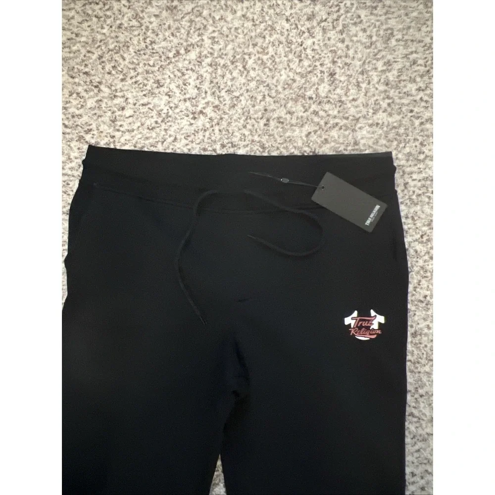 True Religion New Sweatpants Mens Sz XL  Black Straight Leg‎ Logo Cotton Blend
